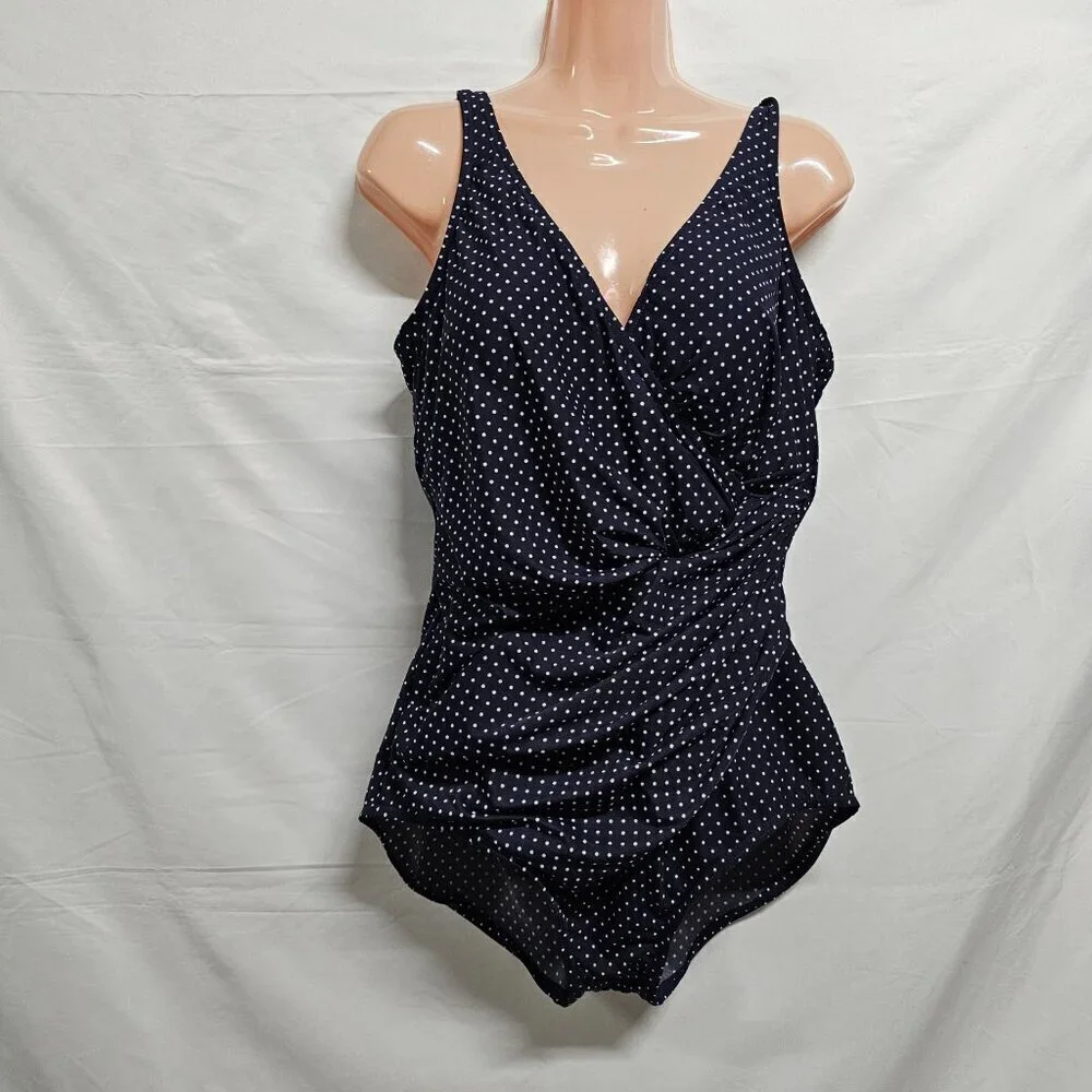 Miraclesuit Oceanus One Piece Swimsuit Women Size 18 Blue Dots